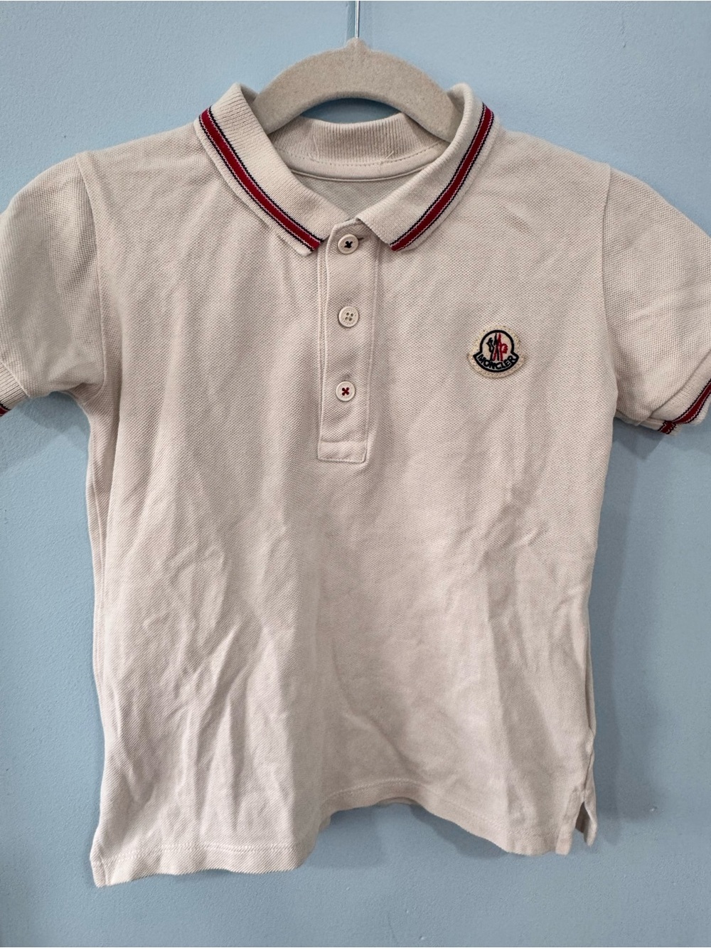 Moncler Kids Cream Polo with Red-Trim Collar